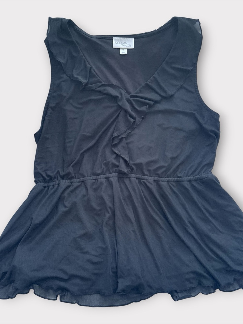 Morgan Taylor Black Ruffled V-Neck Peplum Tank - Picture 7 of 7
